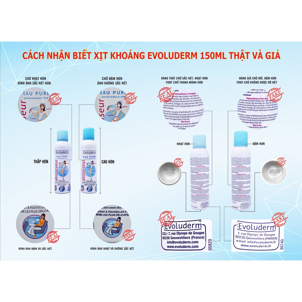 Bộ nước xịt khoáng Evoluderm dưỡng da, cấp ẩm tức thì, làm dịu da 400ml và 150ml