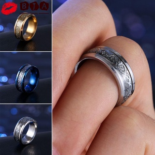 Nhẫn bằng thép titan không gỉ 8mm hình rồng nhiều màu sắc phong cách cổ điển dành cho nam