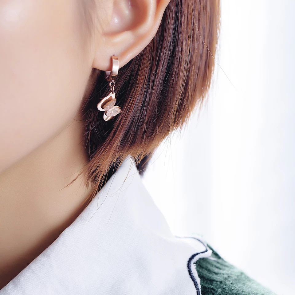 Khuyên Tai Thép Titan Mạ Vàng Hồng 18K Hình Cáo Màu Sắc Vàng Hồng Không Gây Dị Ứng Phong Cách Nhật Hàn