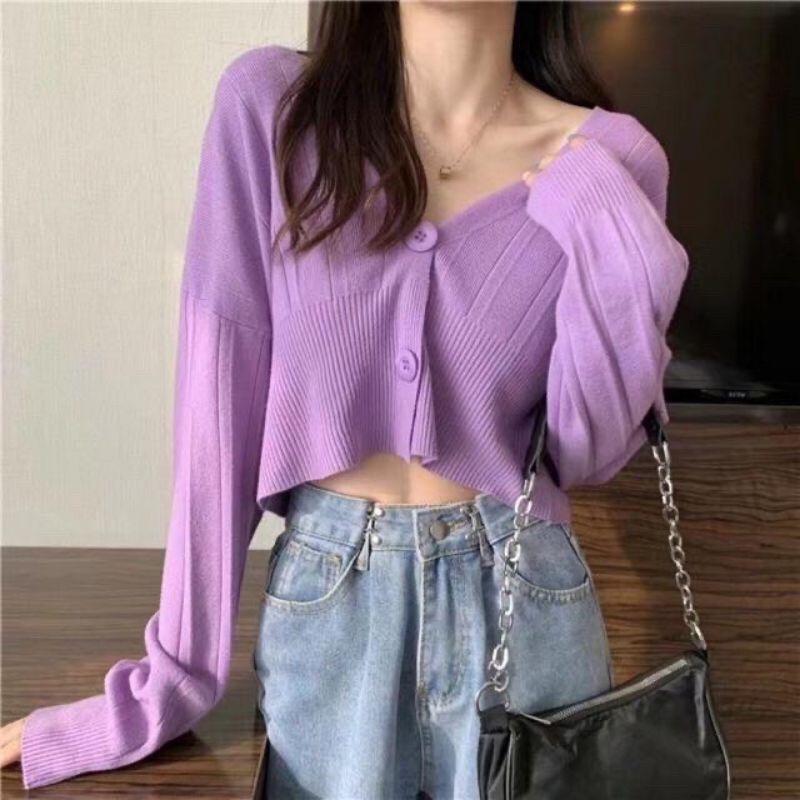 Áo khoác len cardigan 2 khuy dáng ngắn nhiều màu