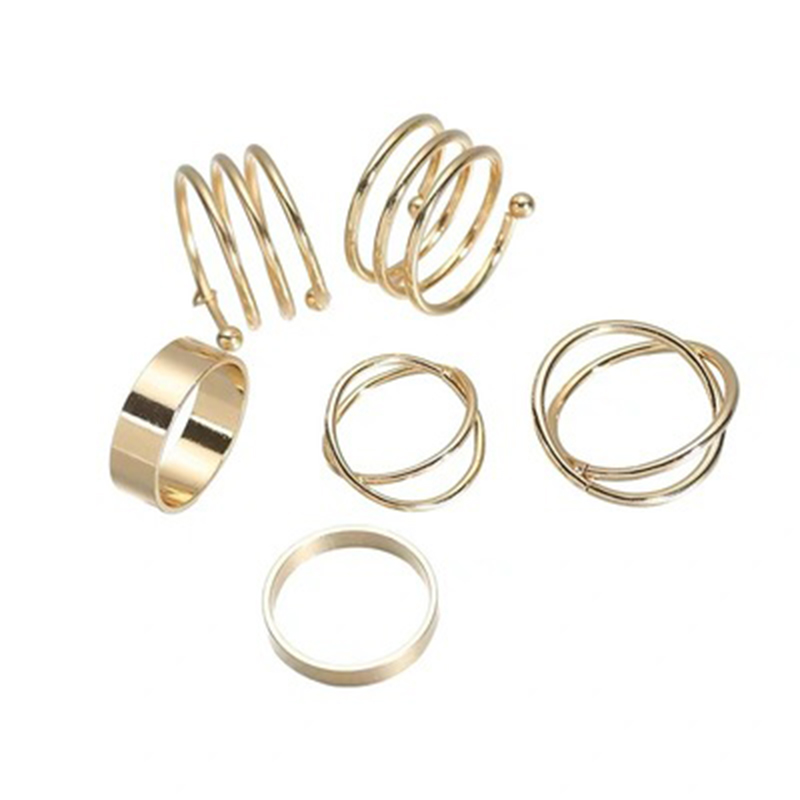 Redbud Punk Retro Silver Finger Knuckle Open Rings 6 Pcs/set Simple Round Ring Women Accessories Jewelry Best Gift