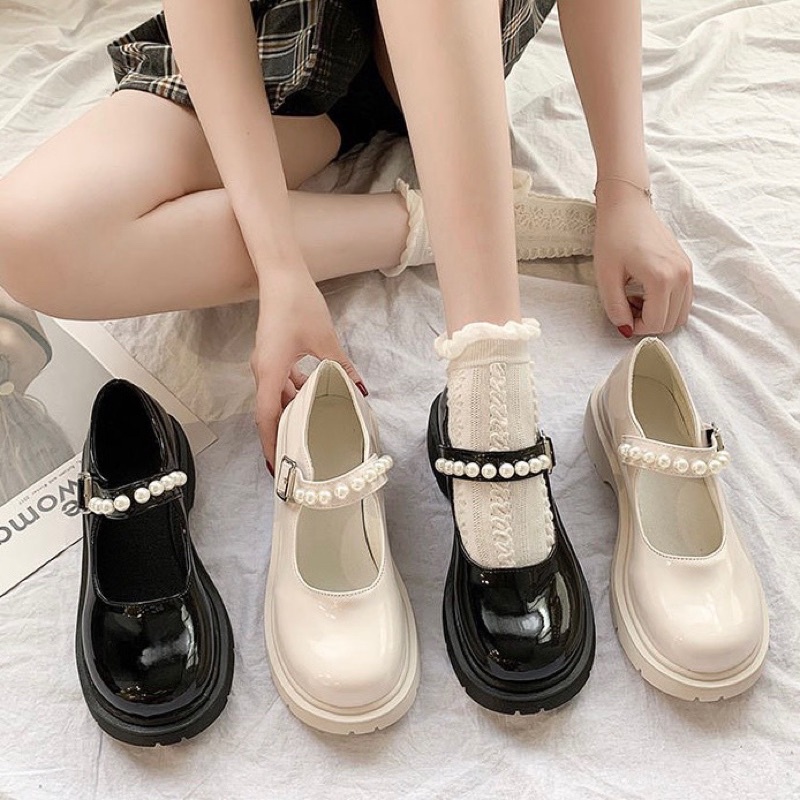 Giày lolita quai ngọc dễ thương da mềm, Giày búp bê đế 3P phong cách ulzzang