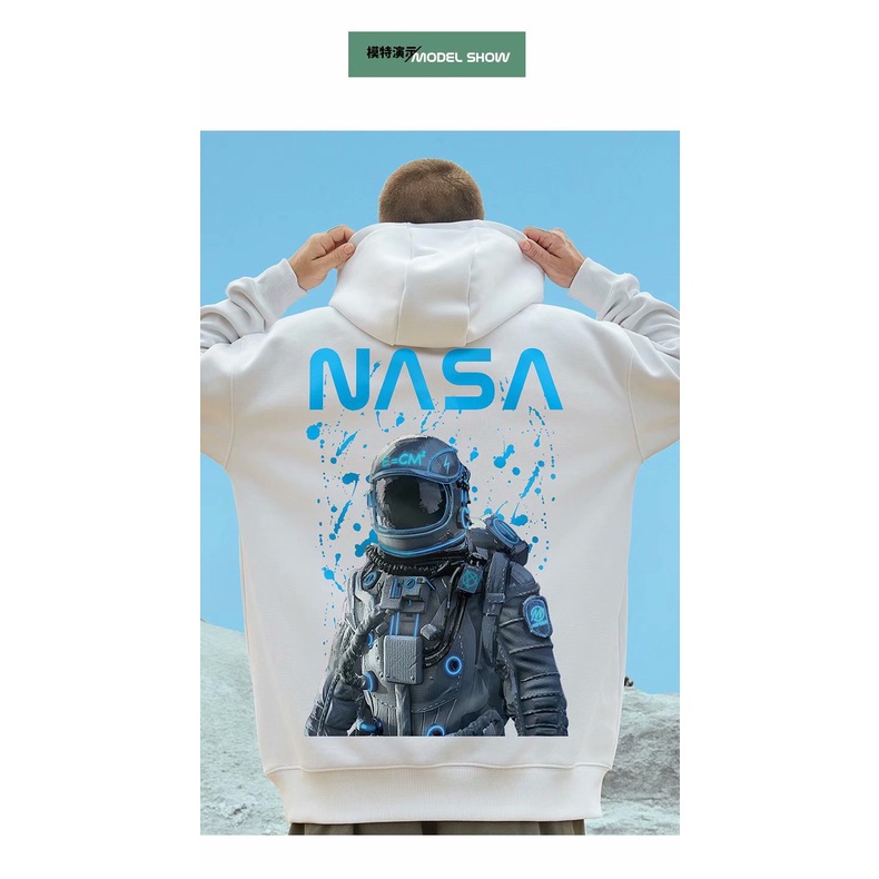 Áo hoodie mặc ngoài dáng rộng in họa tiết NASA phi hành gia size lớn M-5XL thời trang thu đông dành cho nam