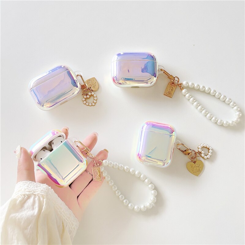 Vỏ Bảo Vệ Hộp Đựng Tai Nghe Airpods 3 Pro Air pods 2 Đính Ngọc Trai/Trái Tim Sang Trọng