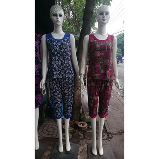 Bộ tole quần lửng sát nách phối đô vai