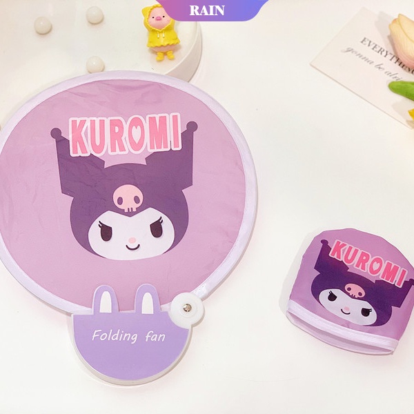 Quạt Xếp Mini Hình Tròn In Họa Tiết Hoạt Hình My Melody Hello Kitty Kuromi Cinnamoroll Sanrio Dễ Thương Nhỏ Gọn Mang Đi Tiện Dụng