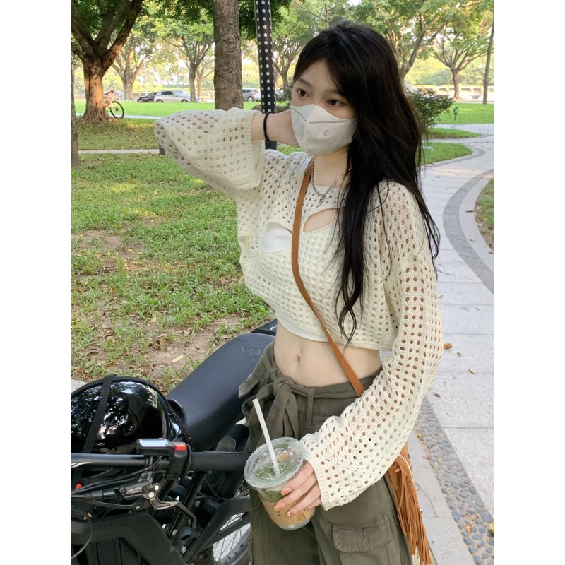 LALISAS Áo Croptop Mỏng Chống Nắng Phong Cách Thời Trang Hàn Quốc