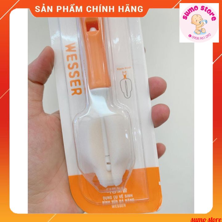 Cọ súc bình sữa 2 đầu Wesser dễ sử dụng giúp làm sạch dùm bình và núm ti cho bé