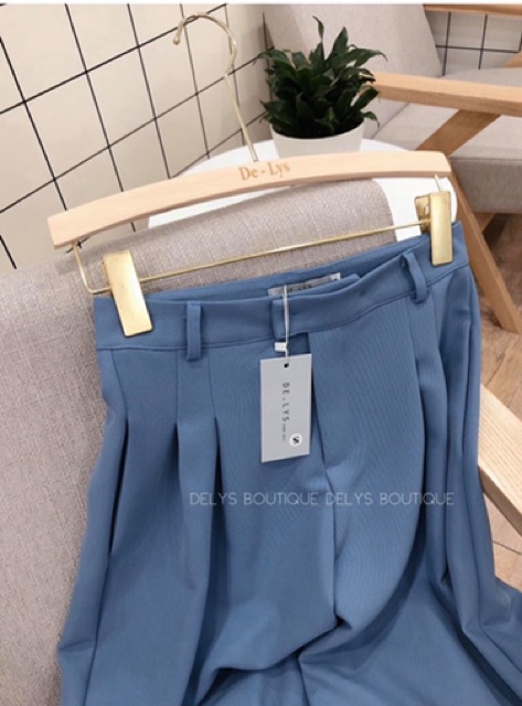 Quần ống rộng nữ lưng cao Delys quần suông nữ cạp cao màu xanh đá | BigBuy360 - bigbuy360.vn