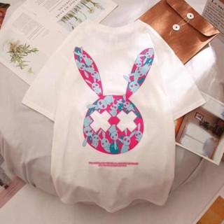 Áo phông thỏ hồng X_X đen trắng siêu cute Áo unisex, áo thun đôi nam nữ đen trắng from rộng, vải cotton