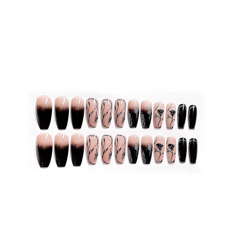 set 24 móng tay giả dài vuông họa tiết hoa hồng Jojo móng giẩ nailbox rẻ đẹp móng úp thời trang tự làm tại nhà
