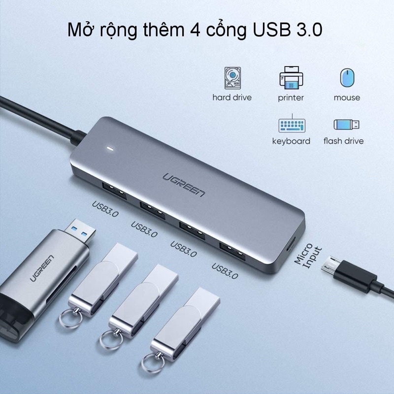 HUB bộ chia 4 cổng USB 3.0 từ Type C chính hãng Ugreen CM219 70336 - Bảo hành chính hãng 18 tháng