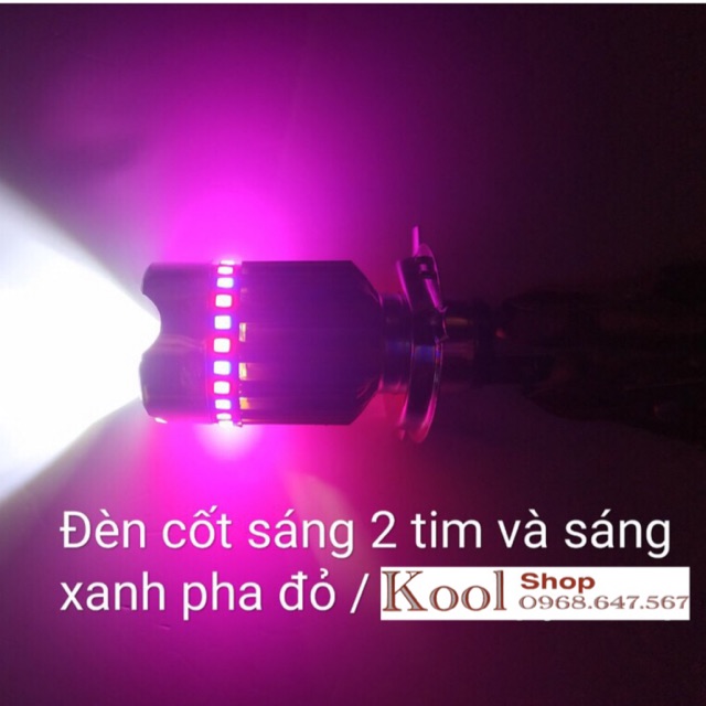 Đèn Pha H4 Nháy 7 Màu 4 Tim Cắm Như Zin