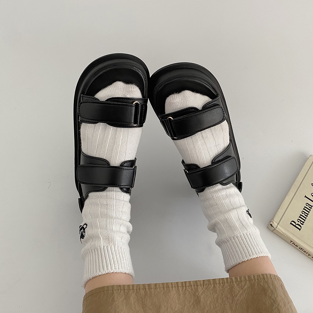 Dép Sandan Đi Học Nữ Đơn GIản Quai Da PU Đế Dày 3.5Cm