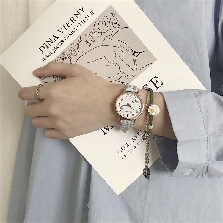 Đồng Hồ Thời Trang Họa Tiết Kẻ Sọc Phong Cách Hàn Quốc