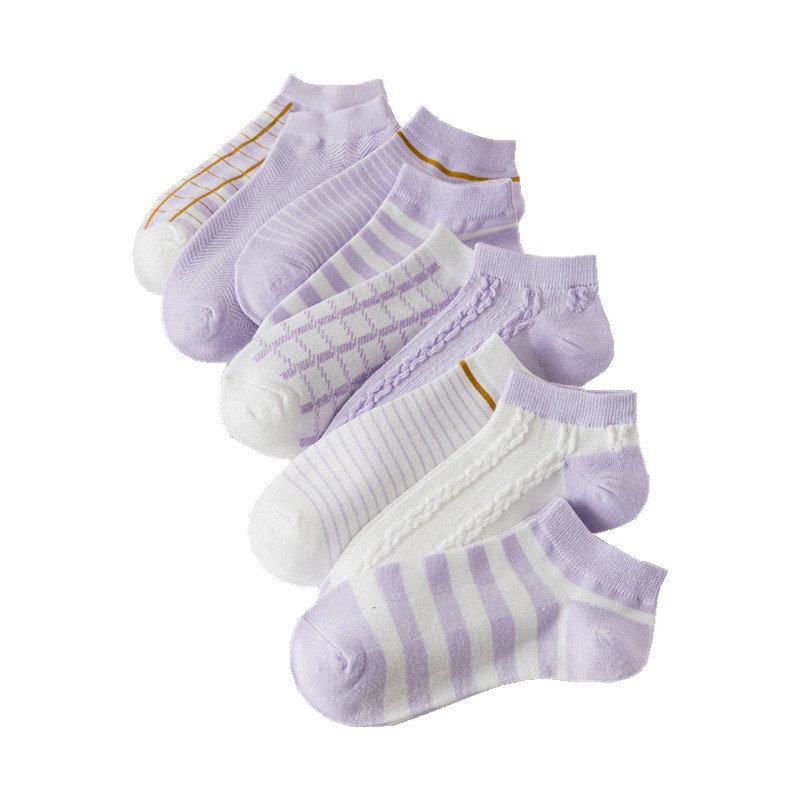 Vớ WAFNHA D434 cotton trong suốt kẻ sọc tím cho nữ