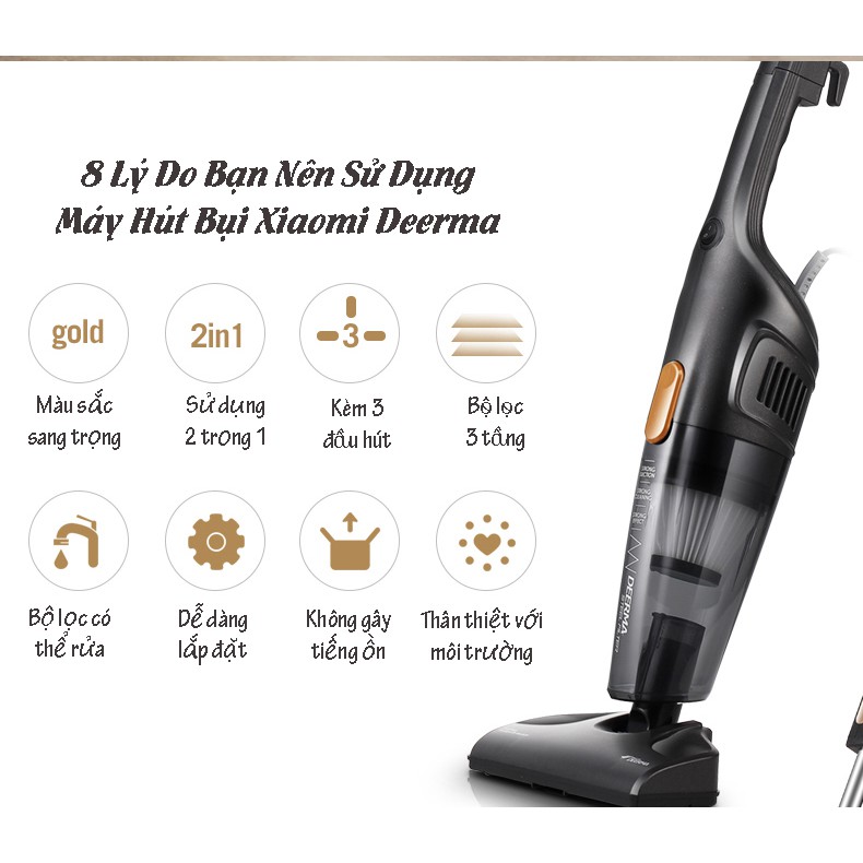 Máy Hút Bụi Gia Đình Cầm Tay Deerma DX115C Công Suất Lớn 600W Kèm 3 Đầu Hút - Máy Hút Bụi Cầm Tay Kèm Bộ Lọc BH 6 Tháng