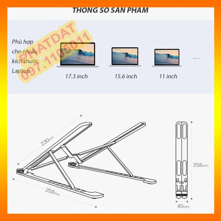 Giá Đỡ Laptop Bằng Nhôm Kim Loại, Đế Tản Nhiệt Laptop Macbook, Dùng Cho Máy Từ 11~17 inch, 8 Độ Cao Điều Chỉnh