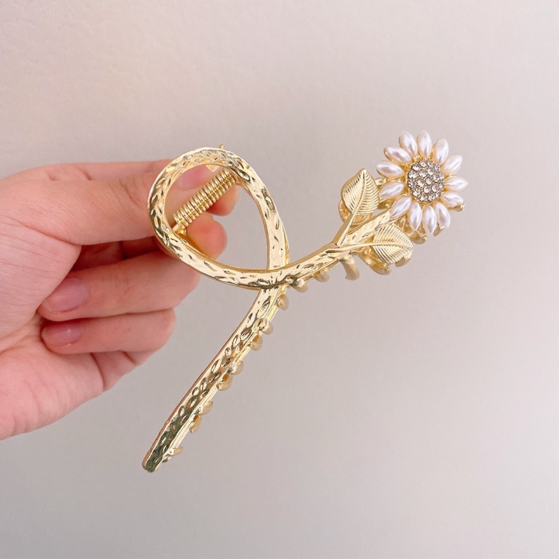 Kẹp tóc kim loại hoa hướng dương bản to và dài kẹp tóc sau đầu cho nữ phong cách nữ tính Hàn Quốc