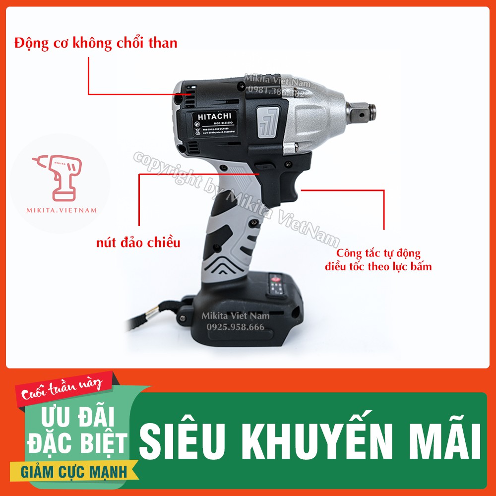 Máy Siết Bulong Hitachi 199V - Động cơ không chổi than- Loại 1