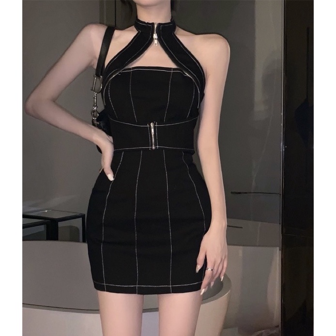 Đầm body jean cổ yếm Ulzzang