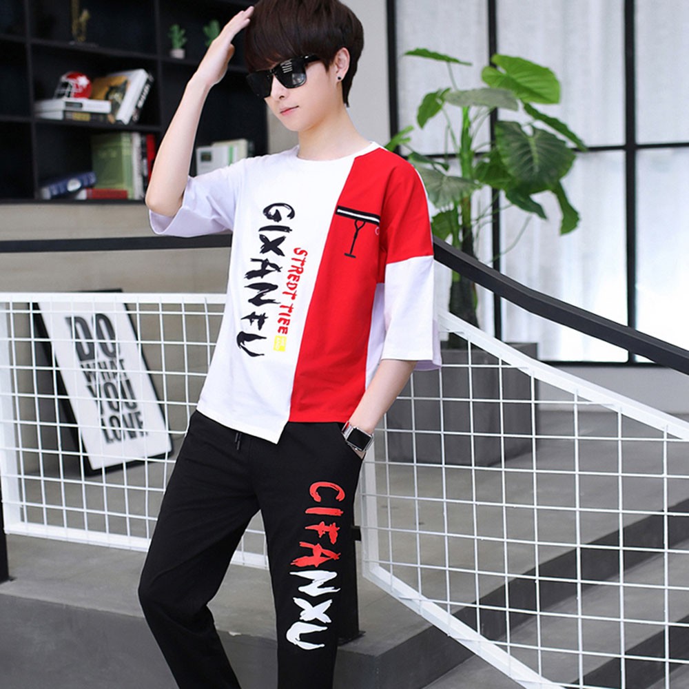 Bộ Đồ Thun Nam Thể Thao Mùa Hè Tay Ngắn Kết Hợp Quần Dài Họa Tiết Chữ GiFanXu Trẻ Trung SET NAM 9000026C2 | BigBuy360 - bigbuy360.vn