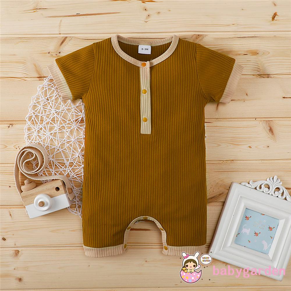 Bộ áo liền quần cổ tròn tay ngắn phối màu tương phản thời trang mùa hè cho bé