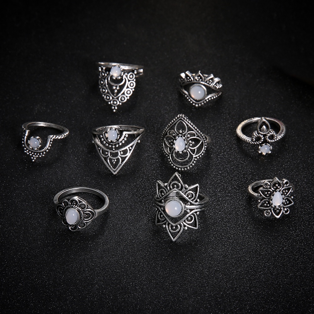 Bộ 9 Nhẫn Đeo Đốt Ngón Tay Đính Đá Phong Cách Retro Cho Nữ