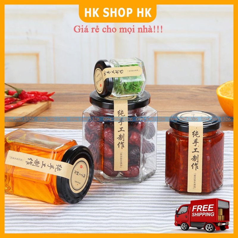 Hũ thủy tinh lục giác/vuông/tròn/thân ong đựng thực phẩm, mật ong, gia vị đủ cỡ