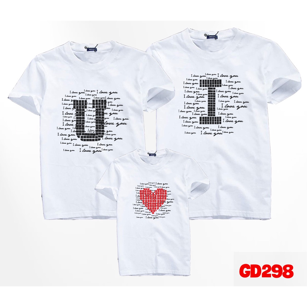 Áo Thun Gia Đình Đồng Phục Áo Đôi 3/4/5 Người Thun Cotton Mềm Mịn In I U Và Trái Tim - KTQN TSHIRT AND UNIFORM