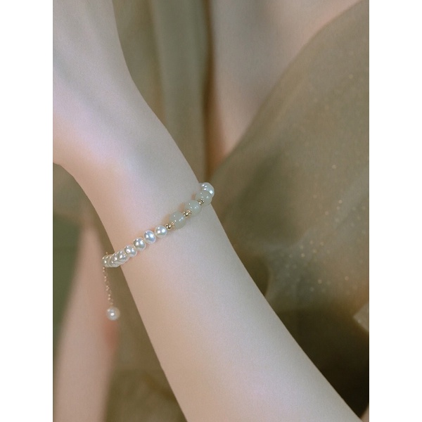 Vòng tay đá xanh mix hạt 6ly