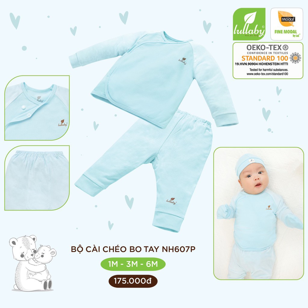 Set Lullaby sơ sinh modal cao cấp siêu mềm mịn thoáng mát dài tay bao tay bao chân mũ cho bé trai bé gái NH634P NH607P