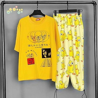 Quần Dài Nữ Ống Rộng In Vịt Vàng Chất Da Cá Mịn Có Dây Rút Gấu Co Giãn Tốt Mặc Đẹp Thoải Mái [NEW UNISEX]