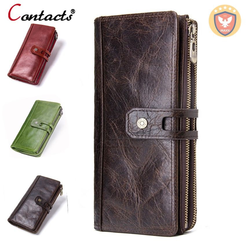 2022 Contact M1241 - Bảo Hành 2 Năm - Bóp Ví Cầm Tay Da Ngựa Điên Men Wallet Genuine Bò - Nam Nữ