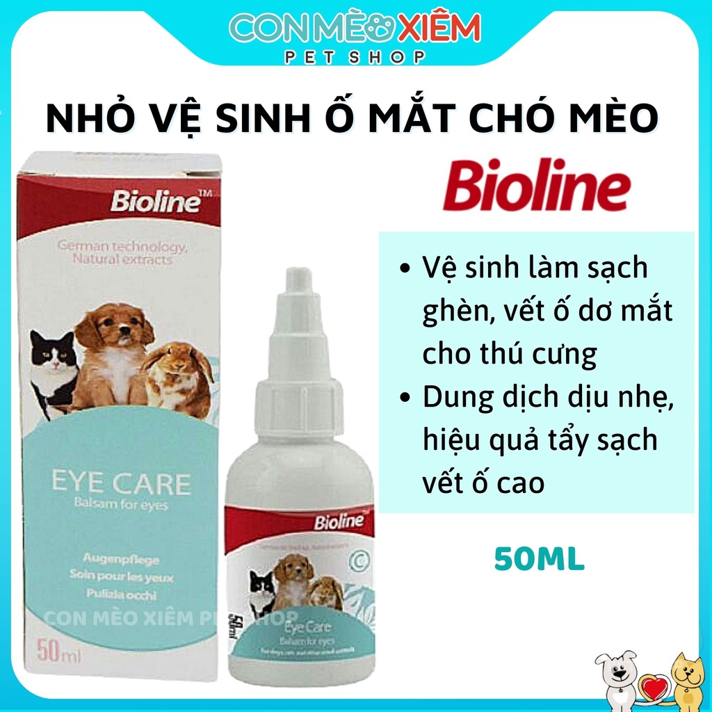 Vệ sinh mắt chó mèo Bioline dung dịch 50ml, nước nhỏ mắt lau mắt nghèn rửa vết ố bẩn Con Mèo Xiêm