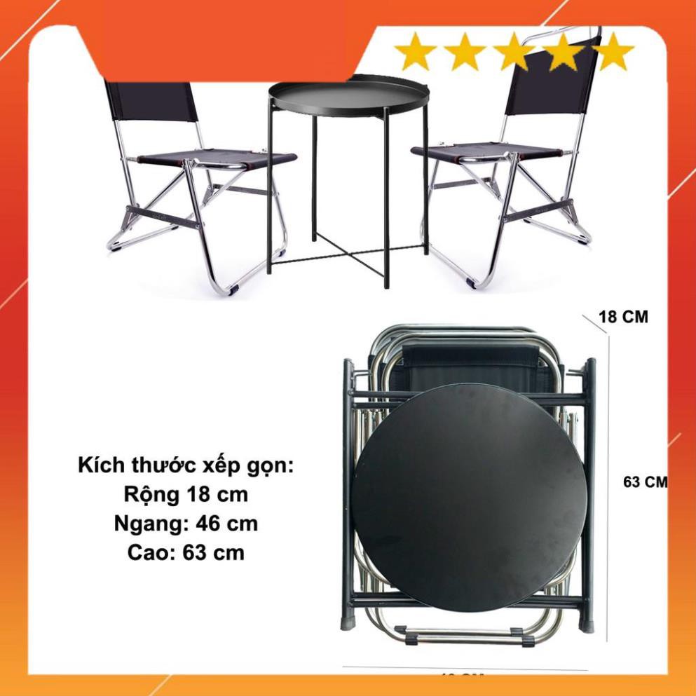 WOW Bộ 1 bàn tròn 2 ghế xếp gọn đa năng, bộ bàn trà chanh, cafe quán góc, du lịch tiện dụng - màu đen "VUA GIA RE"