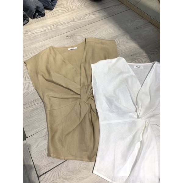 Áo xoắn eo vải linen tưng