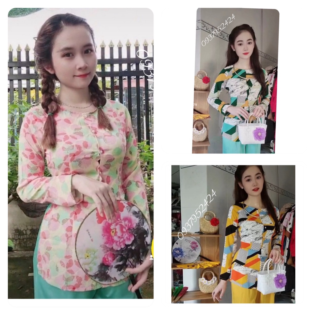 BỘ BÀ BA VẢI LỤA HỌA TIẾT VÀ CHẤM BI
