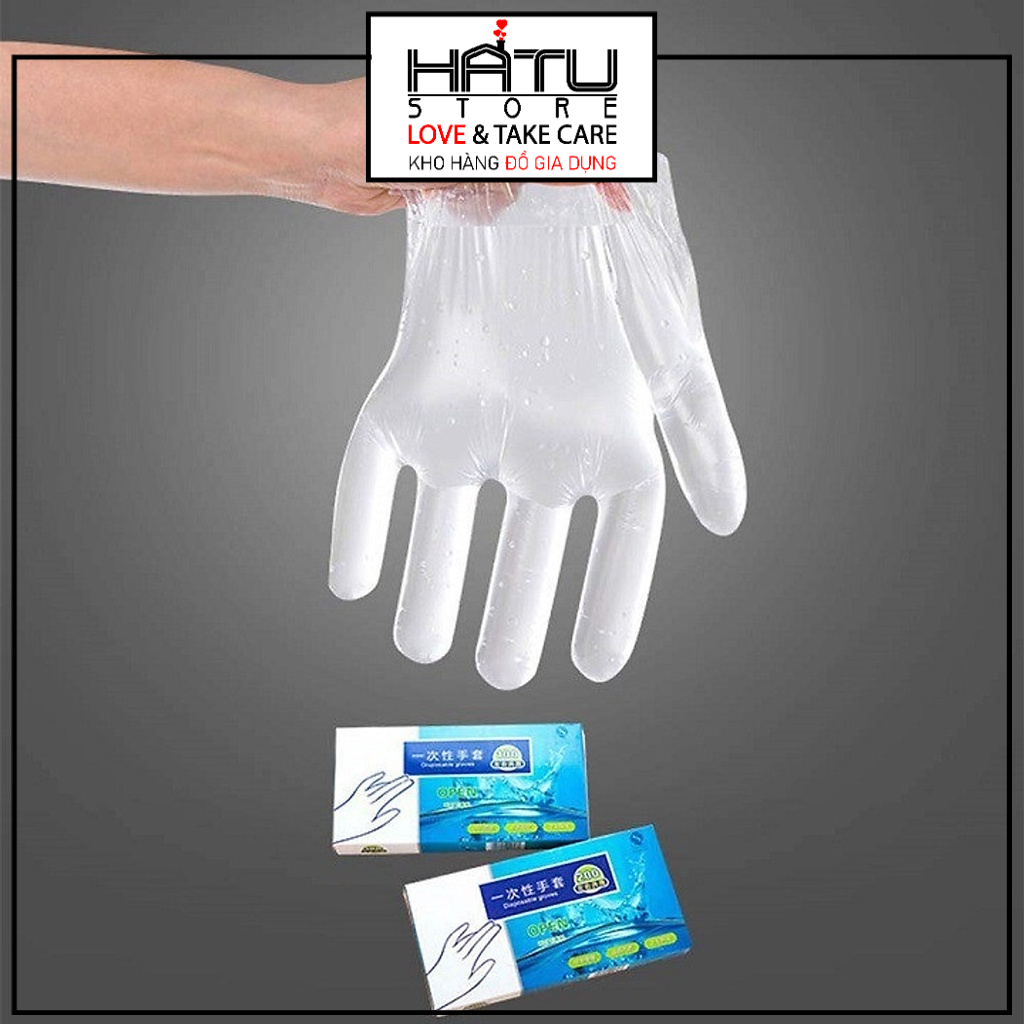 Hộp 200 găng tay nilon dùng 1 lần siêu dai, tiện dụng