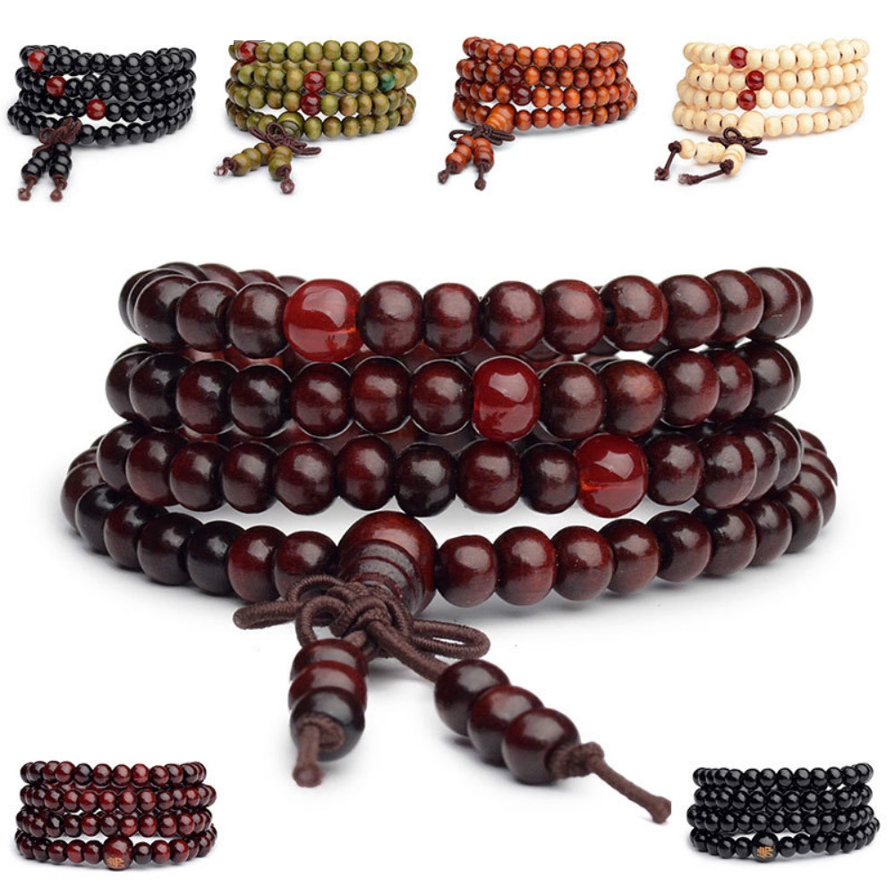  Chuỗi vòng đeo tay gỗ đàn hương tự nhiên 108 hạt 6mm tinh tế có nhiều màu sắc tùy chọn