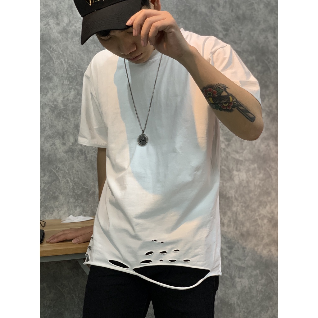 Áo phông rách tà nam tay lỡ form rộng,áo phông Unisex đẹp trơn Basic | BigBuy360 - bigbuy360.vn