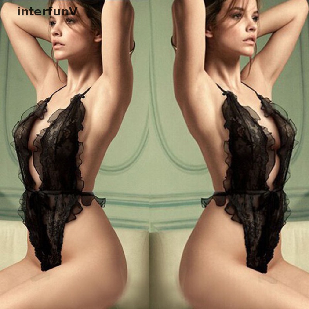 Bộ Đồ Lót Màu Đen Phối Ren Phong Cách Babydoll Gợi Cảm Cho Nữ