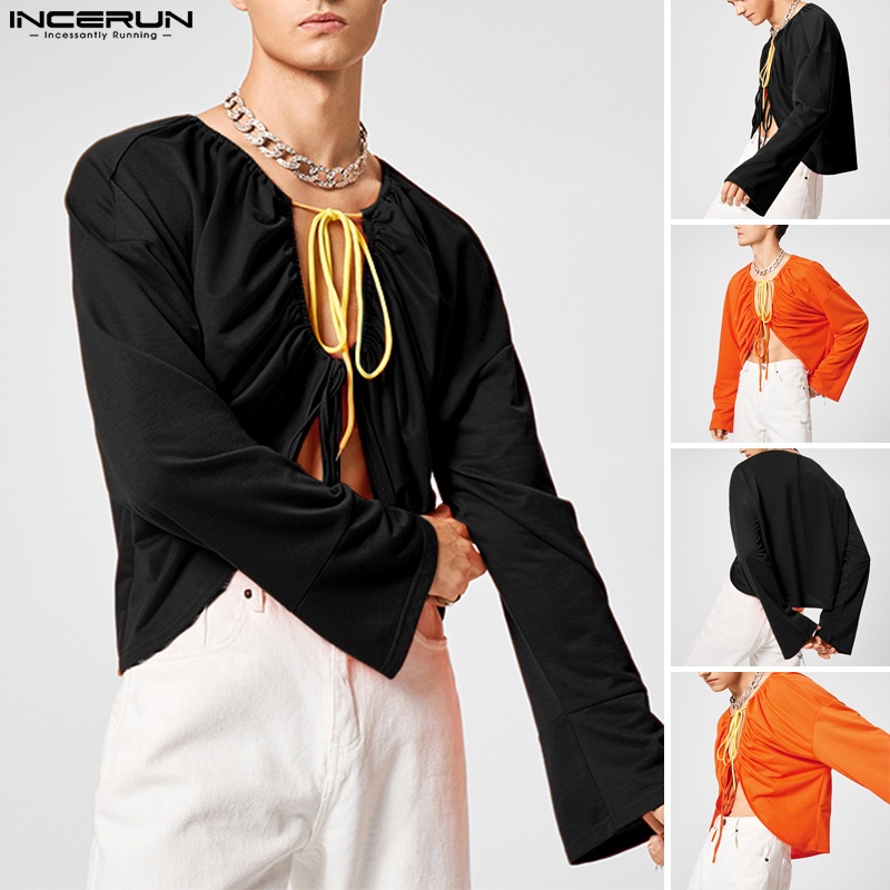 Áo thun INCERUN tay dài kiểu dây rút thời trang cá tính dành cho nam