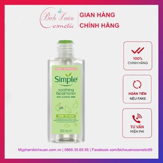 Nước hoa hồng Simple, Toner Simple làm dịu và cân bằng độ ẩm cho da - lành tính không chứa cồn 200ml