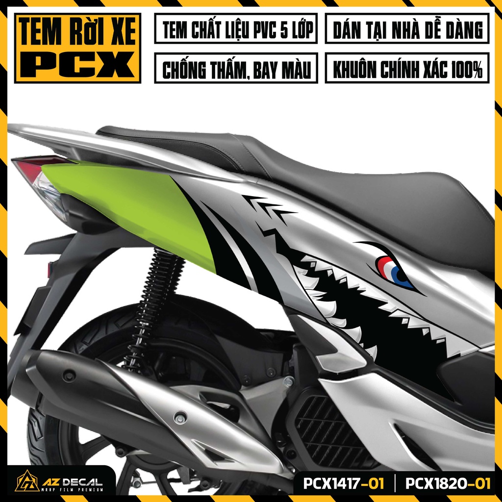 Tem Rời Dán Xe PCX Mẫu Cá Mập | PCX-01 | Decal Chế Xe Máy PCX 125 150 160 Năm 2014 - 2020 Chống Nước, Bền Màu