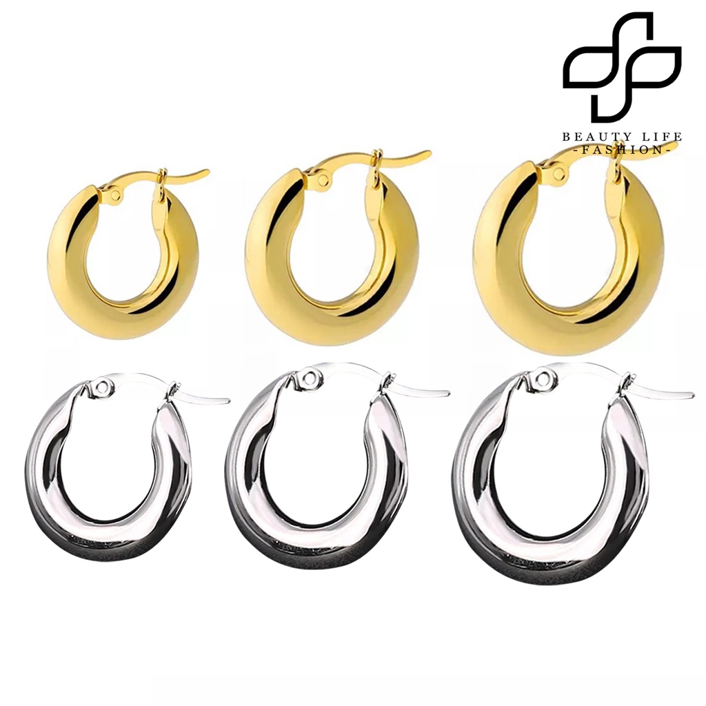 Đôi khuyên tai tròn bản to màu trơn phong cách Punk dành cho nữ