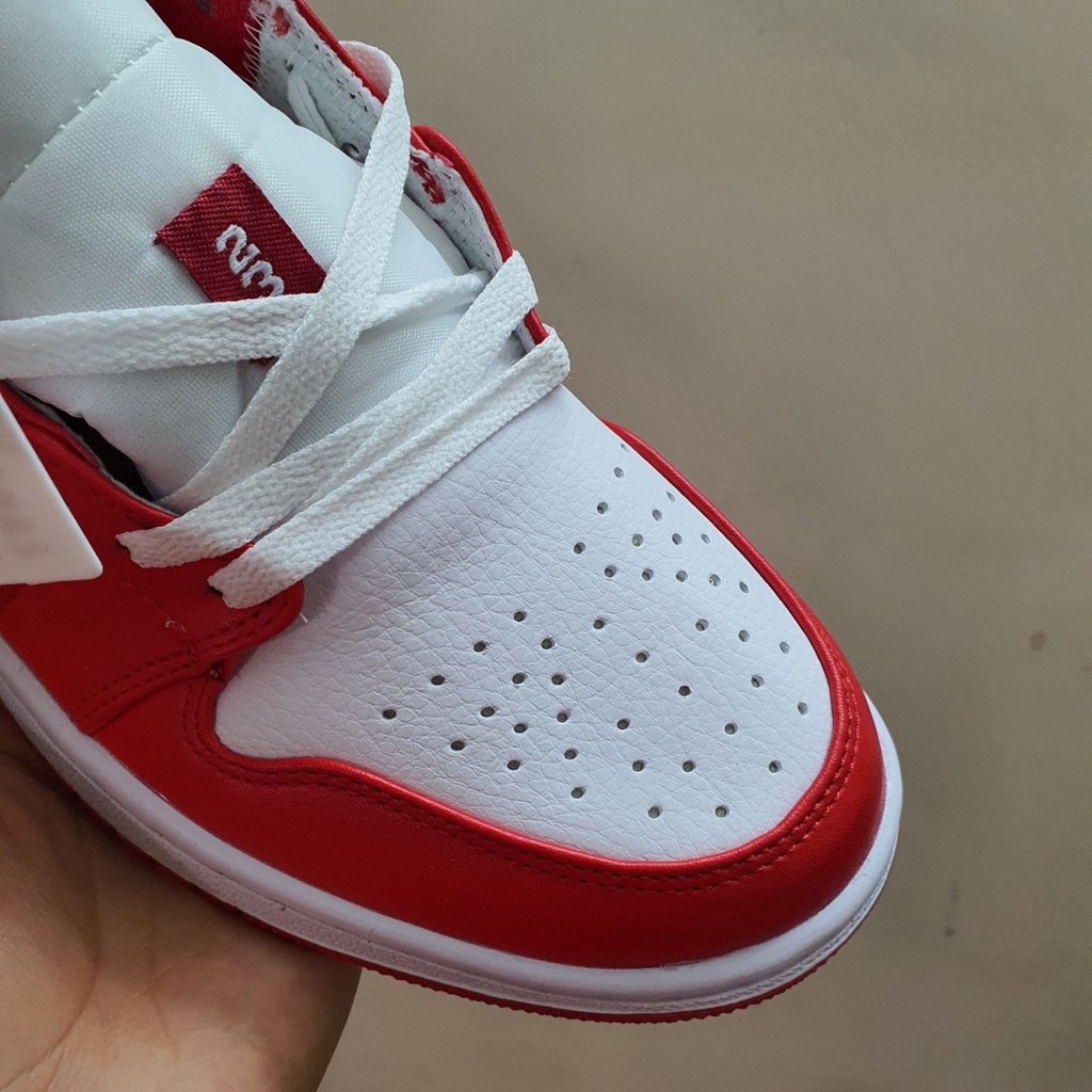Giày Jordan 1 Low Đỏ Trắng Gym Red Fullbox, Giày thể thao jordan 1 cổ thấp đỏ trắng da nhăn, lót 2 lớp cực êm