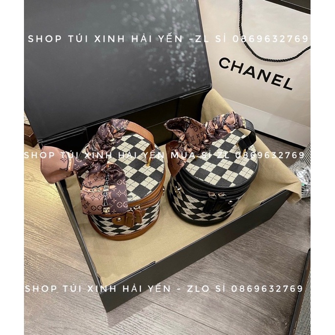 túi trụ tròn cặp lồng đeo chéo ô trám kiểu dáng hàn quốc, đi chơi đi tiệc siêu xinh