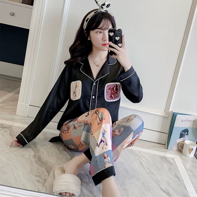 BỘ LỤA SATIN TAY DÀI QUẦN DÀI CÔ GÁI SIÊU HOT | BigBuy360 - bigbuy360.vn