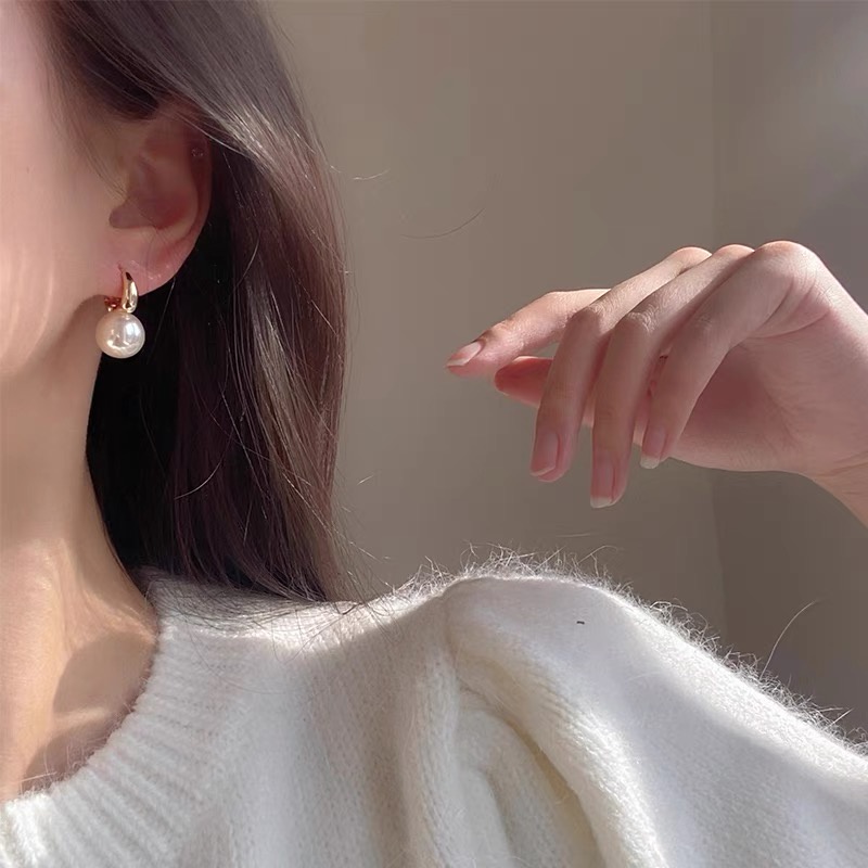 Bộ Khuyên Tai Mạ Vàng Đính Ngọc Trai Nhân Tạo Thời Trang